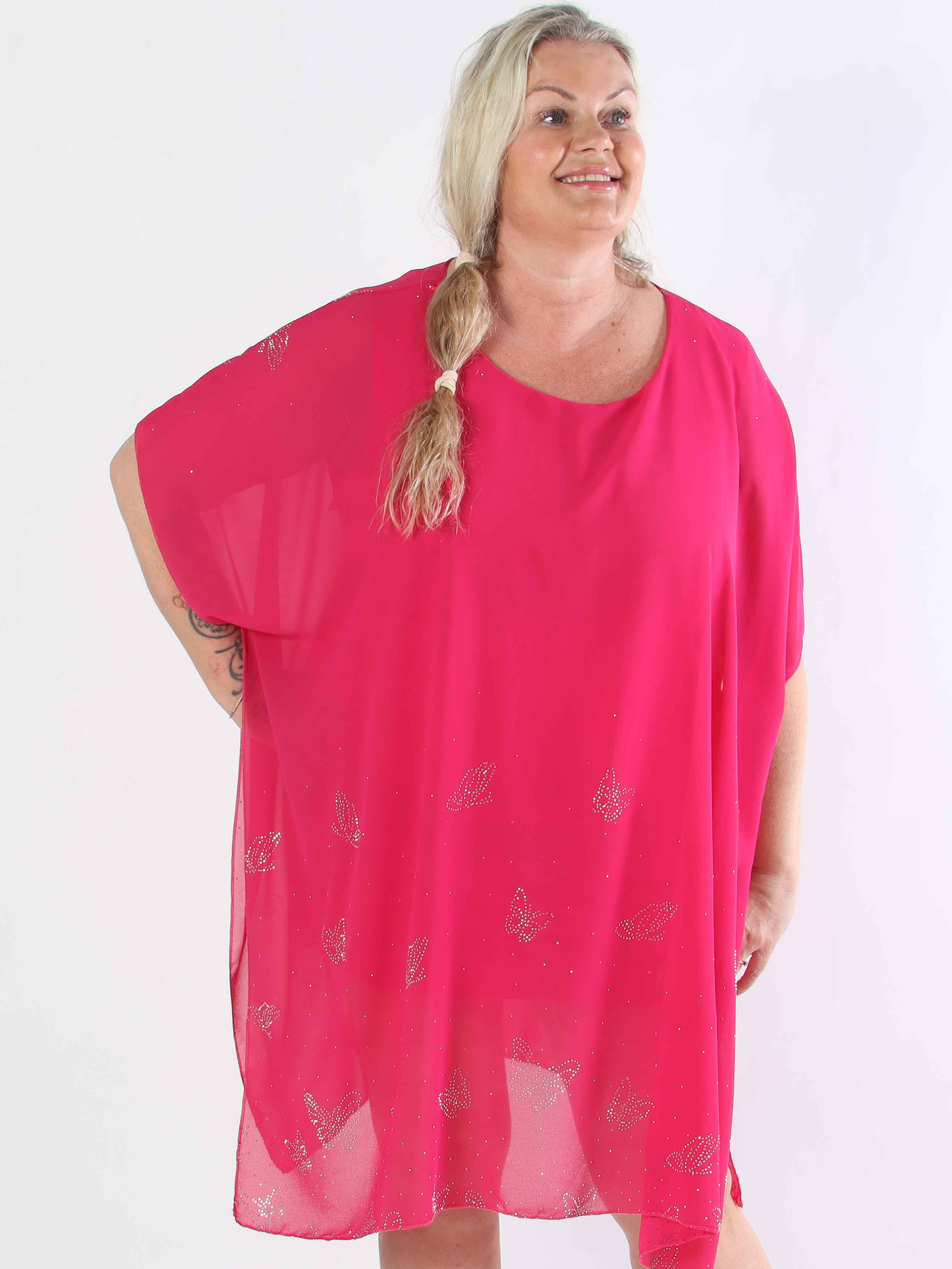 Mirabella Crystal - Plus size tunikakjole med chiffonlag med similisten